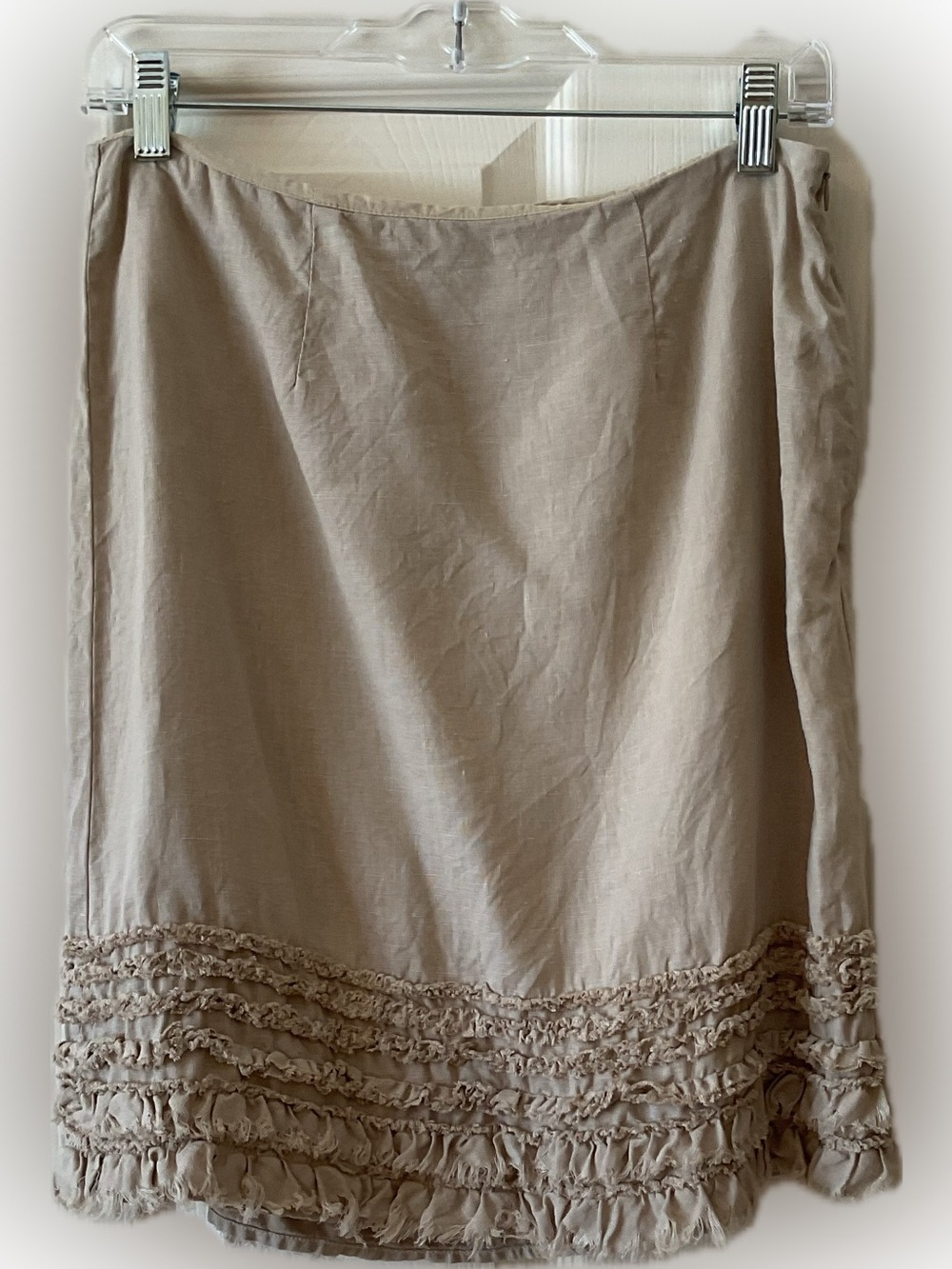 Tommy Bahama Khaki Beige Ruffle-Hem Linen Pencil Skirt Size 4